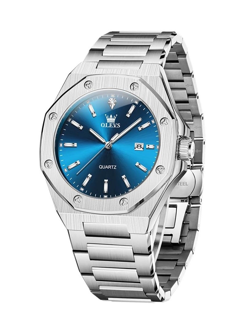 أوليفز ساعات OLEVS للرجال أنيقة تناظرية من الفولاذ المقاوم للصدأ كوارتز تناظرية وجه كبير مضيء مقاوم للماء 3613 - Image 2