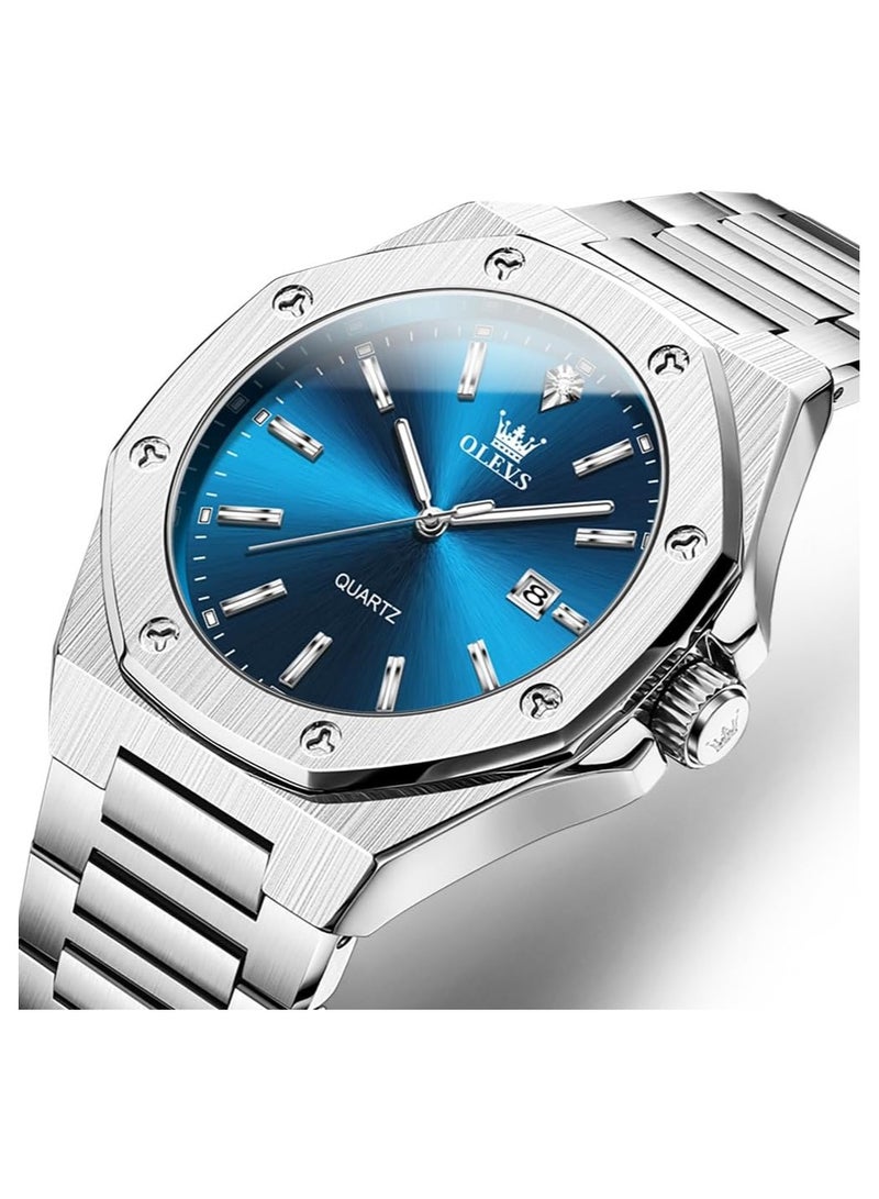 أوليفز ساعات OLEVS للرجال أنيقة تناظرية من الفولاذ المقاوم للصدأ كوارتز تناظرية وجه كبير مضيء مقاوم للماء 3613 - Image 1