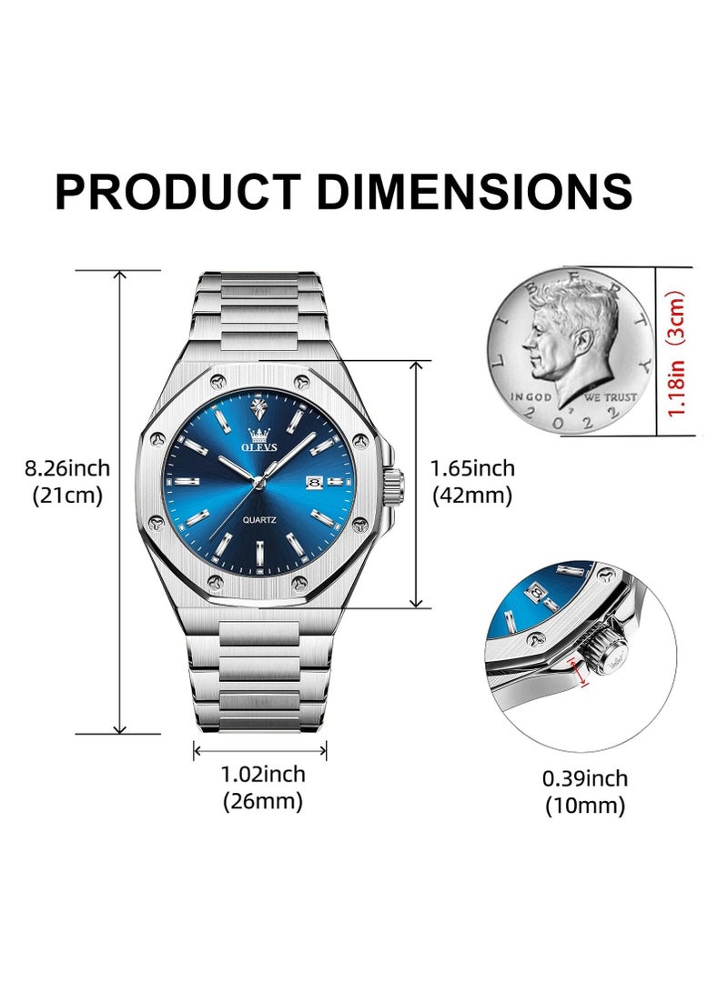 أوليفز ساعات OLEVS للرجال أنيقة تناظرية من الفولاذ المقاوم للصدأ كوارتز تناظرية وجه كبير مضيء مقاوم للماء 3613 - Image 4