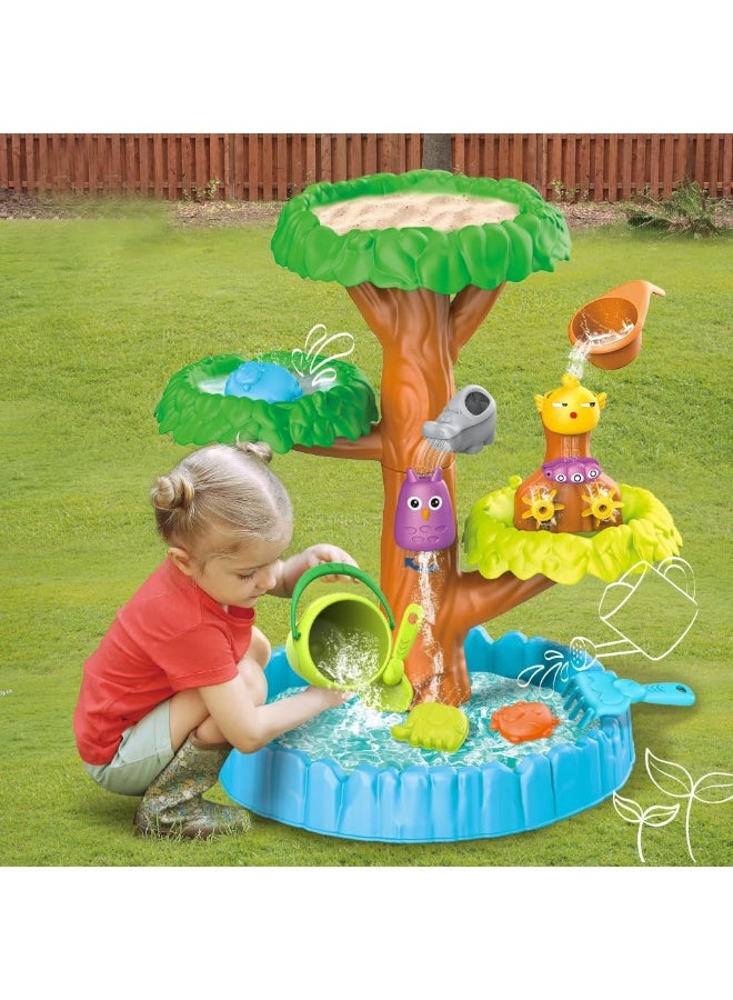 XICEN Sand and Water Table for Kids, 4 Tiers Tree Shaped Water Table with Bucket and Shovel, Kids Summer Beach Toys, Outdoor Activity Table for Boys Girls, Cute Sand Table  - Image 1