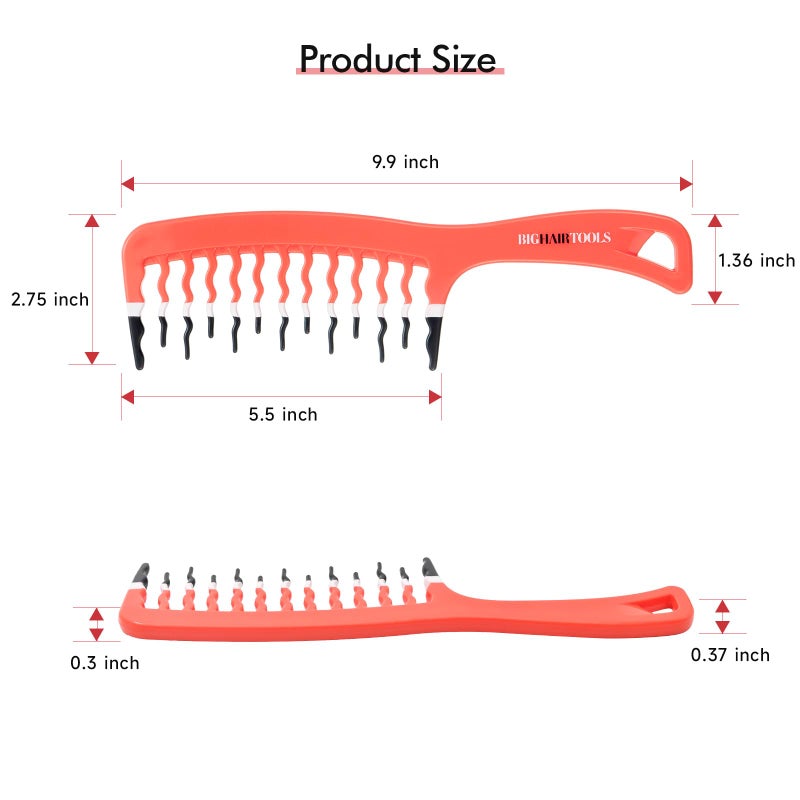KISMETICS Big Hair Tools Extra Large Wide Tooth Comb for Thick, Curly, Wavy or Long Hair - Frizz-Free Detangling Shower Comb - Orange - Image 3