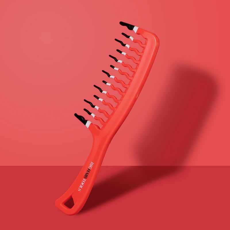 KISMETICS Big Hair Tools Extra Large Wide Tooth Comb for Thick, Curly, Wavy or Long Hair - Frizz-Free Detangling Shower Comb - Orange - Image 4