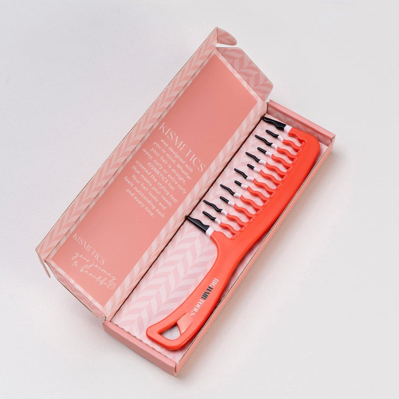 KISMETICS Big Hair Tools Extra Large Wide Tooth Comb for Thick, Curly, Wavy or Long Hair - Frizz-Free Detangling Shower Comb - Orange - Image 5