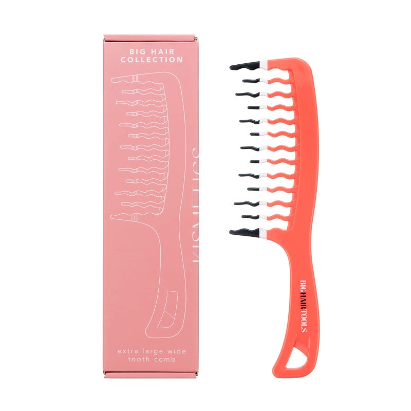 KISMETICS Big Hair Tools Extra Large Wide Tooth Comb for Thick, Curly, Wavy or Long Hair - Frizz-Free Detangling Shower Comb - Orange - Image 1