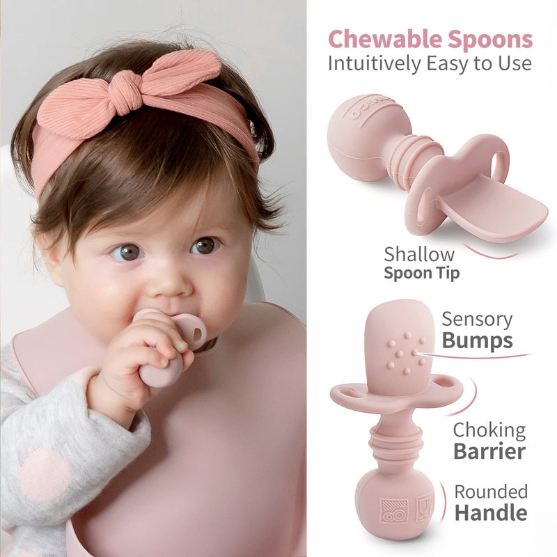 SAMiGO Silicone Baby Feeding Set, Baby Led Weaning Supplies, Suction Bowl Plate Bib Cup Self Feeding Spoons, Solid Food Eating Essentials, First Stage Utensils, 6+ Months - Image 4