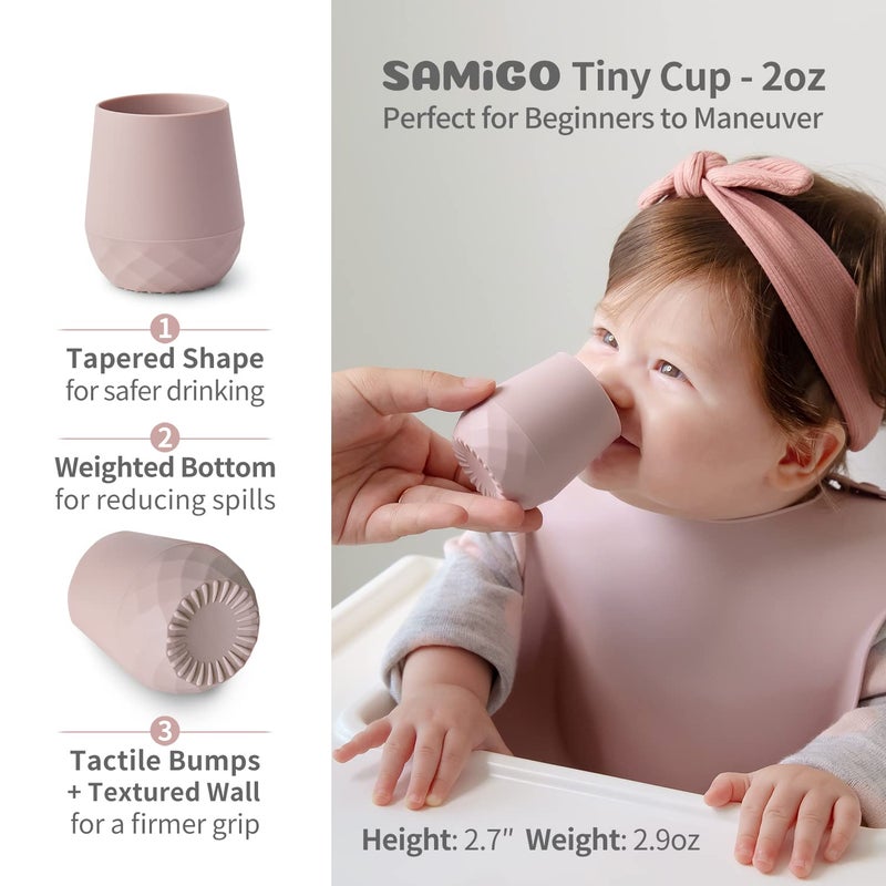 SAMiGO Silicone Baby Feeding Set, Baby Led Weaning Supplies, Suction Bowl Plate Bib Cup Self Feeding Spoons, Solid Food Eating Essentials, First Stage Utensils, 6+ Months - Image 5