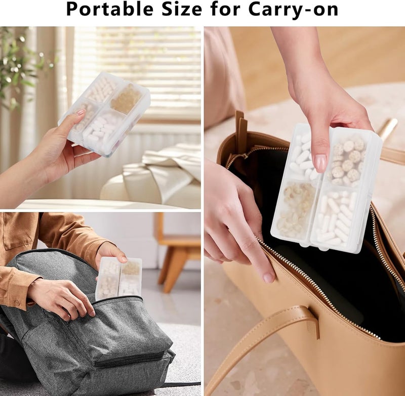 FYY Daily Pill Organizer/Case, 7 Compartments Portable, [Folding Design] Large Travel Pill Box for Purse Pocket to Hold Vitamins,Cod Liver Oil,Supplements and Medication-Clear - Image 5