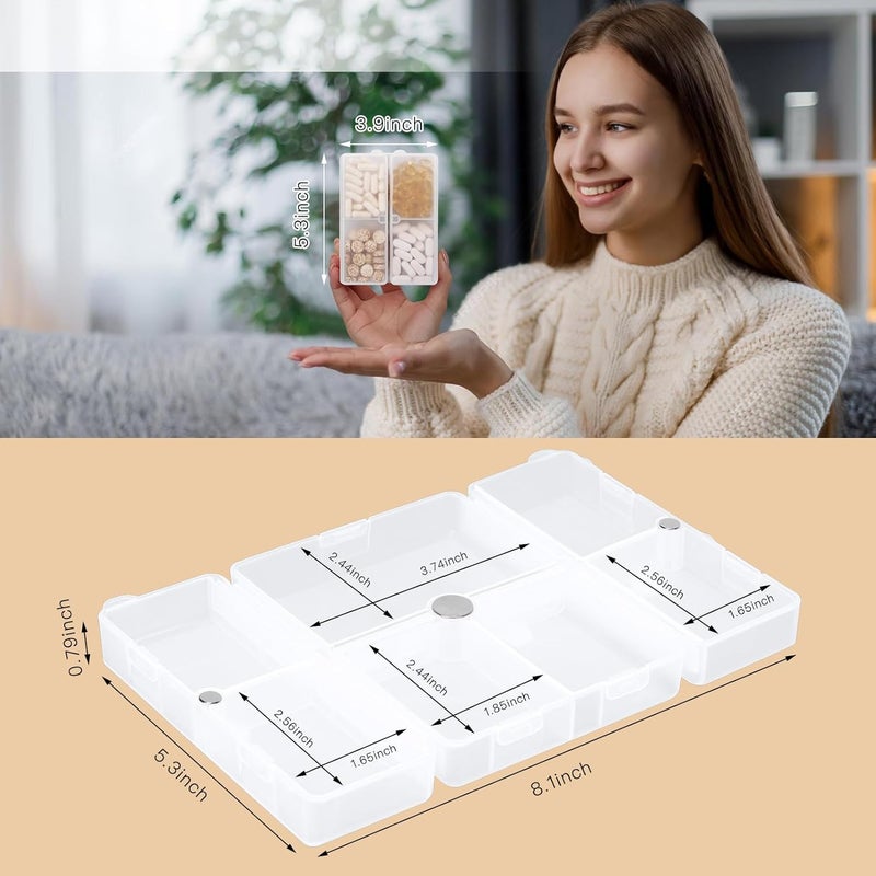 FYY Daily Pill Organizer/Case, 7 Compartments Portable, [Folding Design] Large Travel Pill Box for Purse Pocket to Hold Vitamins,Cod Liver Oil,Supplements and Medication-Clear - Image 3