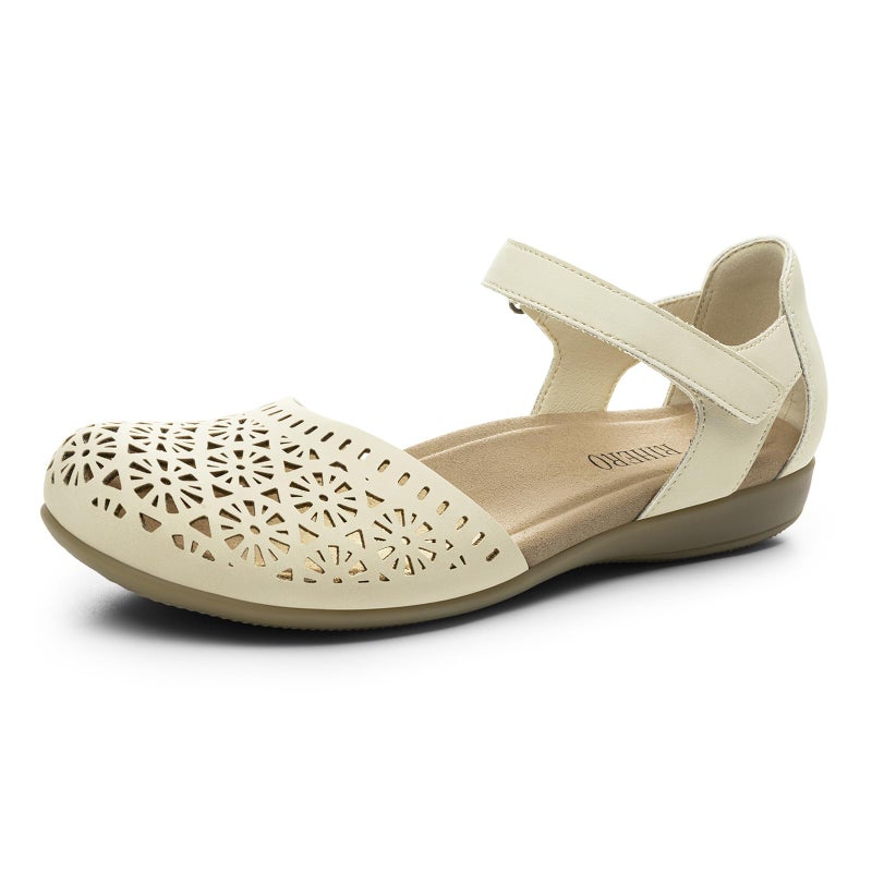 Rihero Women Closed Toe Sandals Summer Lightweight Arch Support Orthopedic Sandals with Ankle Strap Cushioned Footbed for Wedding Holidays Cream Hollow 8 - Image 1