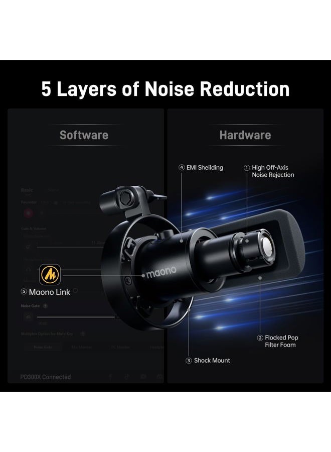 Maono ميكروفون ديناميكي USB XLR للبودكاست: ميكروفون ألعاب الكمبيوتر مع 192kHz/24bit لتسجيل الاستوديو وإنشاء المحتوى PD300XT - Image 5