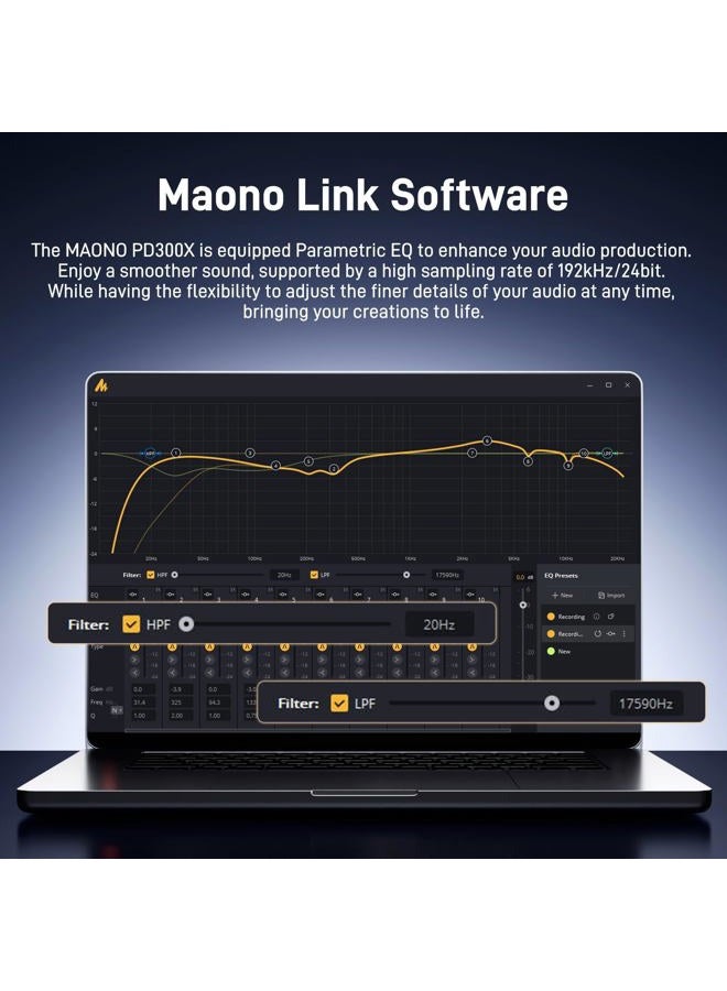 Maono ميكروفون ديناميكي USB XLR للبودكاست: ميكروفون ألعاب الكمبيوتر مع 192kHz/24bit لتسجيل الاستوديو وإنشاء المحتوى PD300XT - Image 4