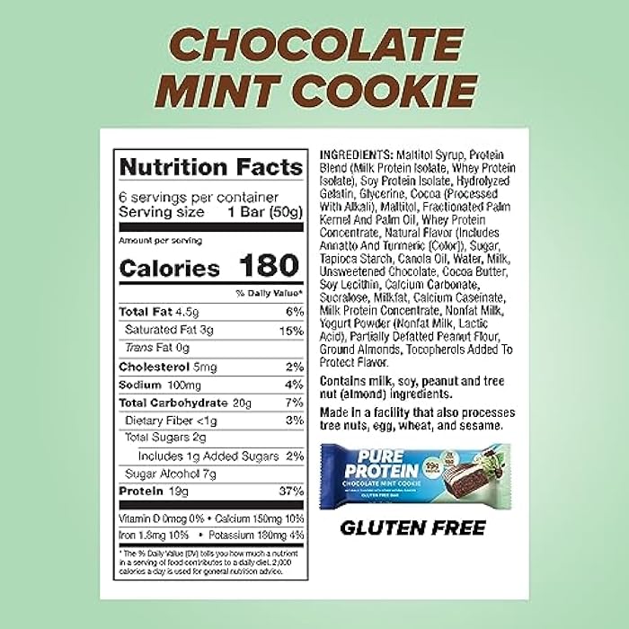 Pure Protein Bars, High Protein, Nutritious Snacks to Support Energy, Low Sugar, Gluten-free, Chocolate Mint Cookie,1.76oz, 6 Pack - Image 3