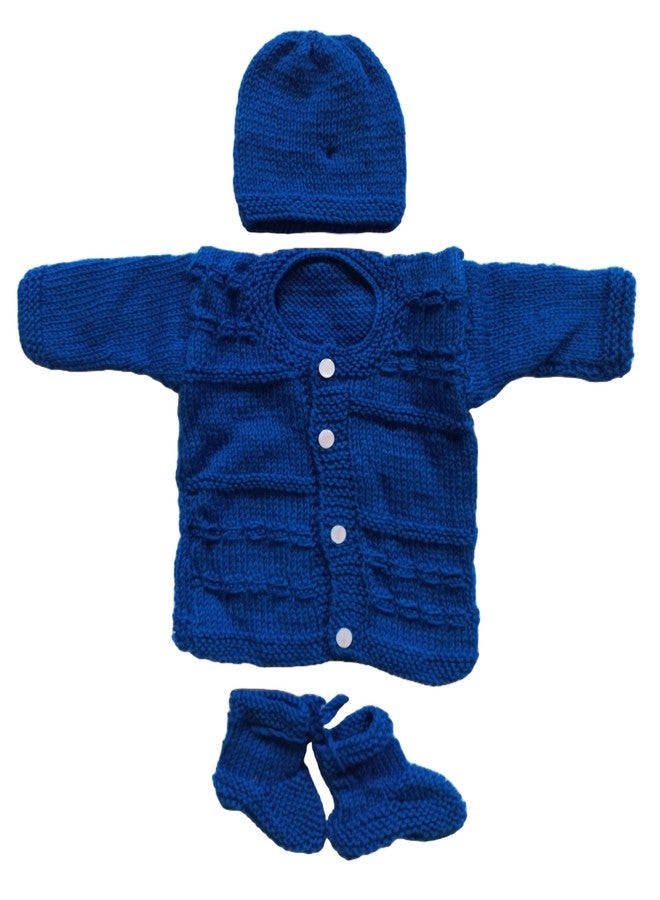 DORCHIS Newborn baby Woolen Sweater cap and shoes set for 0-3 Month, Handmade with crochet, Dark Blue