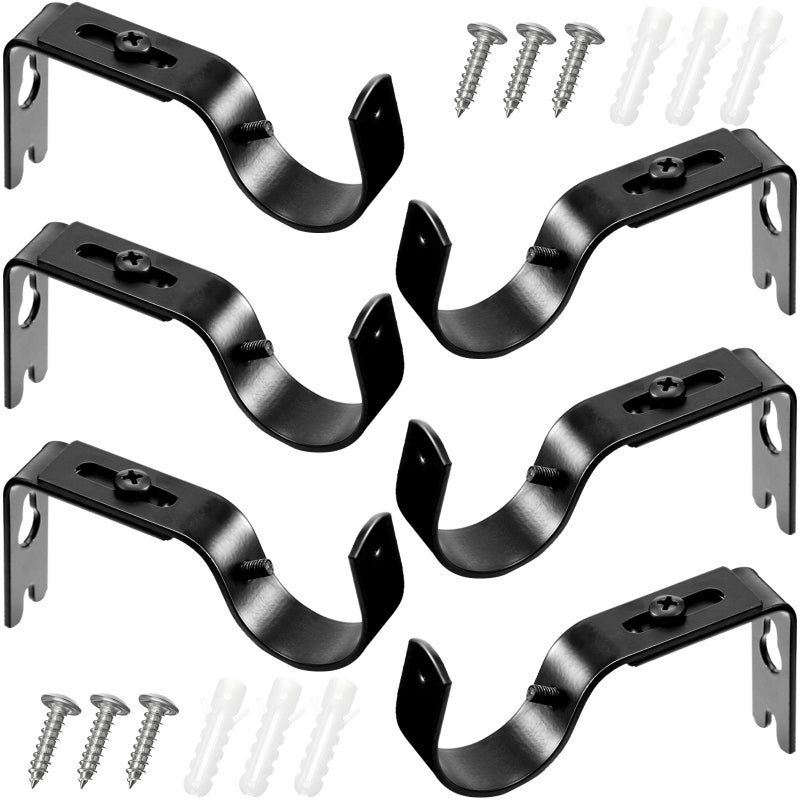 Frienda 6 Pcs Curtain Rod Brackets Adjustable Holder Wall for 1 Inch Diameter Curtain Rod General Bracket Hooks with Screws (Black) - Image 2