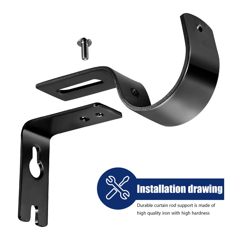 Frienda 6 Pcs Curtain Rod Brackets Adjustable Holder Wall for 1 Inch Diameter Curtain Rod General Bracket Hooks with Screws (Black) - Image 5