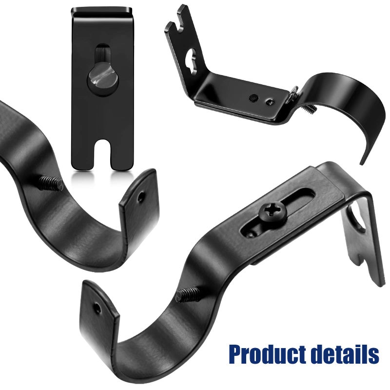 Frienda 6 Pcs Curtain Rod Brackets Adjustable Holder Wall for 1 Inch Diameter Curtain Rod General Bracket Hooks with Screws (Black) - Image 4