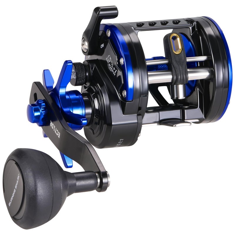 Burning Shark Fishing Reel Round Baitcasting Reel Saltwater Inshore Surf Trolling Reel Conventional Reel for Catfish Musky Bass Pike ECT15R ASize15 Right Hand without Line Counter - Image 2