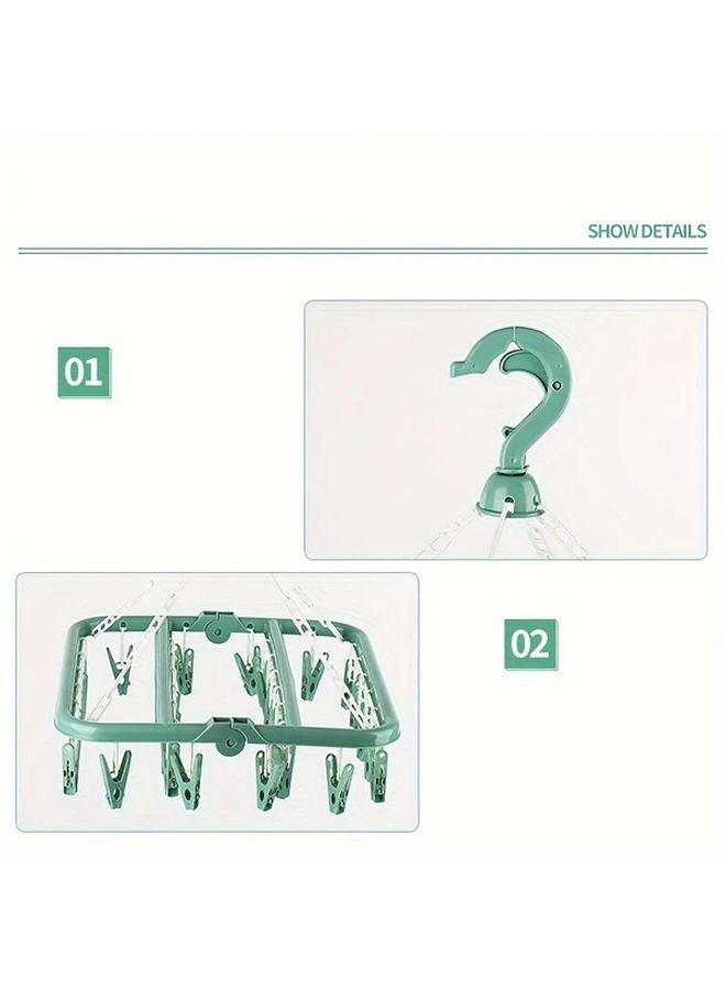 Nordic Green 32 Clip Multipurpose Hanging Clothes Dryer Space Saving Laundry Rack - Image 4