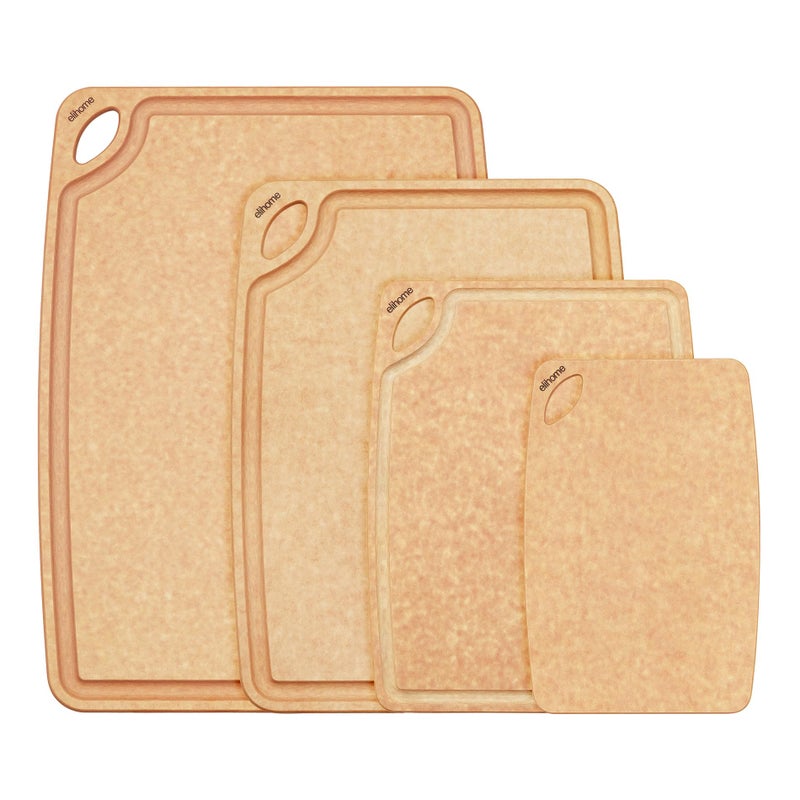 Elihome Classic Series 4in1 Cutting Board Set for Kitchen Natural Wood Fiber Composite Dishwasher Safe EcoFriendly Juice Grooves with Easy Grip HandlesNon Porous BPA Free Made in USA