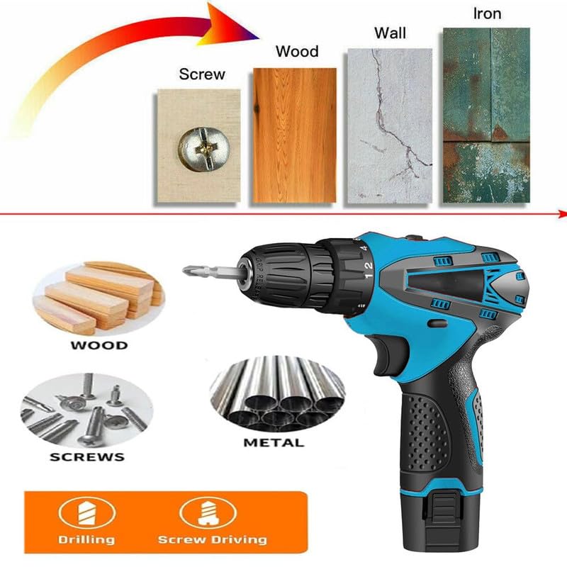 SAENTE 12V Liion Dual Speed Keyless Chuck Drill Cordless Drill Drill Driver Screwdriver with 2 Batteries LED Torch Variable Speed and Torque Setting 181 With Batteries - Image 2