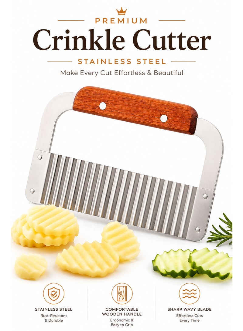 Heavy Duty Stainless Steel Crinkle Cutter with Wooden Handle, Wavy Vegetable Chopper & French Fry Cutter for Potatoes, Carrots, Fruits, Chips & Garnishes - Image 5