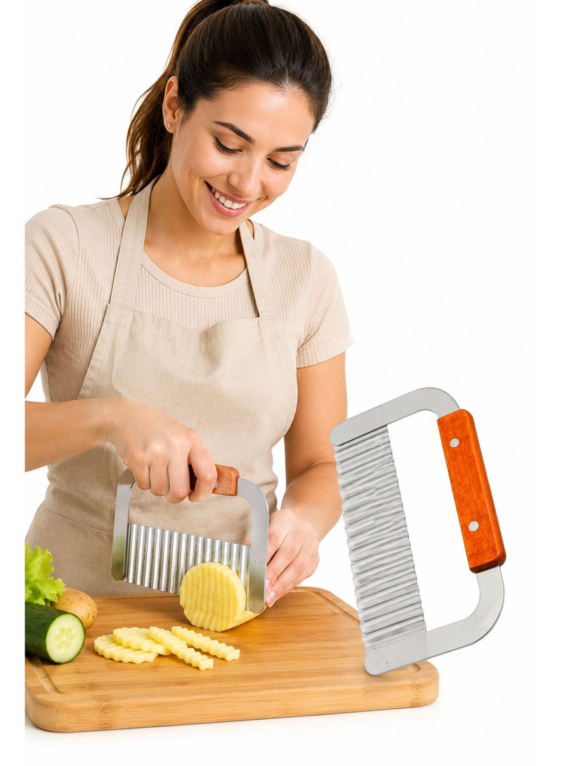 Heavy Duty Stainless Steel Crinkle Cutter with Wooden Handle, Wavy Vegetable Chopper & French Fry Cutter for Potatoes, Carrots, Fruits, Chips & Garnishes - Image 4