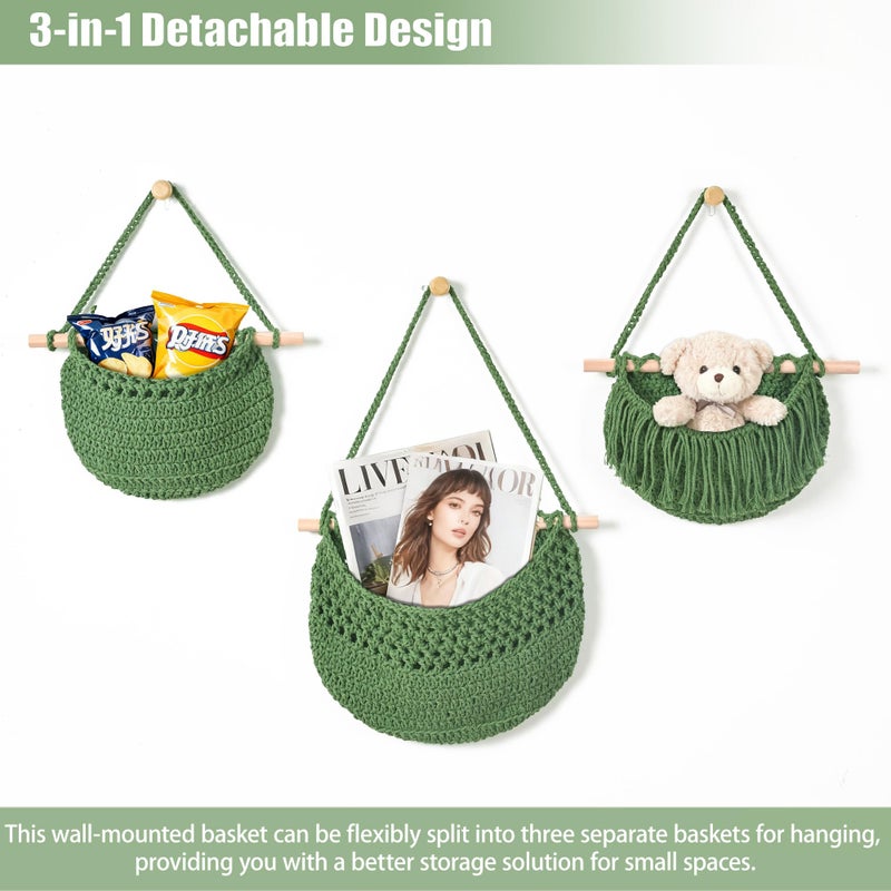 Halidali 3 Tier Hanging Fruit Baskets for Kitchen, Boho Cotton Rope Handwoven Vegetable Hammock Produce Storage Wall Mounted Large Organizing Basket for Farmhouse Decor, Over The Door, Onion, Potato (Green) - Image 5