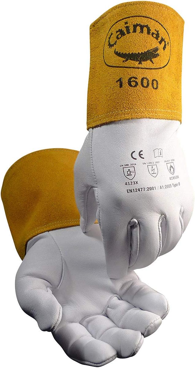 Caiman Caiman Premium Goat Grain TIG Welding Gloves 4Inch Gold Extended Cuff Unlined WhiteGold XLarge 16006  - Image 1