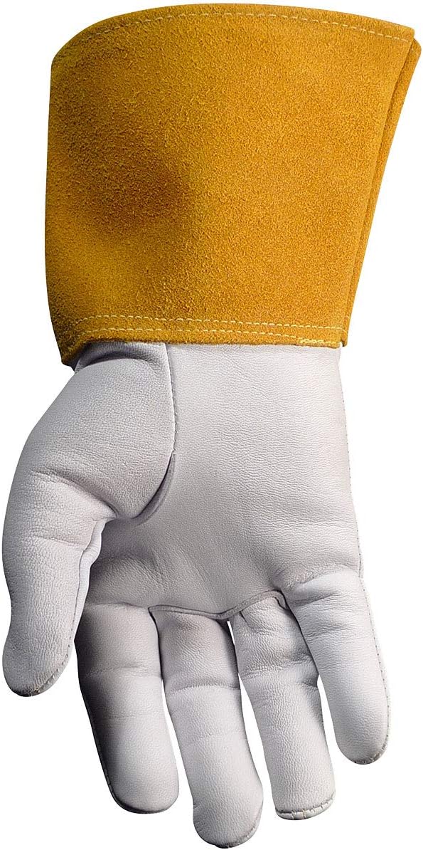 Caiman Caiman Premium Goat Grain TIG Welding Gloves 4Inch Gold Extended Cuff Unlined WhiteGold XLarge 16006  - Image 3