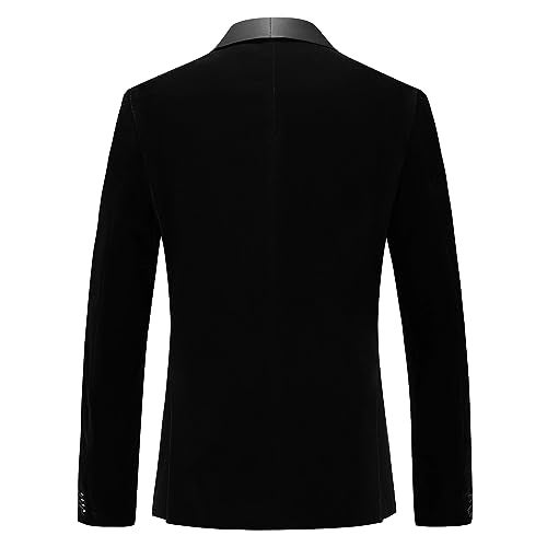 KUDORO Mens Velvet Suit Jacket Slim Fit Blazer for Men Shawl Collar Tuxedo Jacket Solid Single Breasted Sports Coat for Dinner Prom Black - Image 2