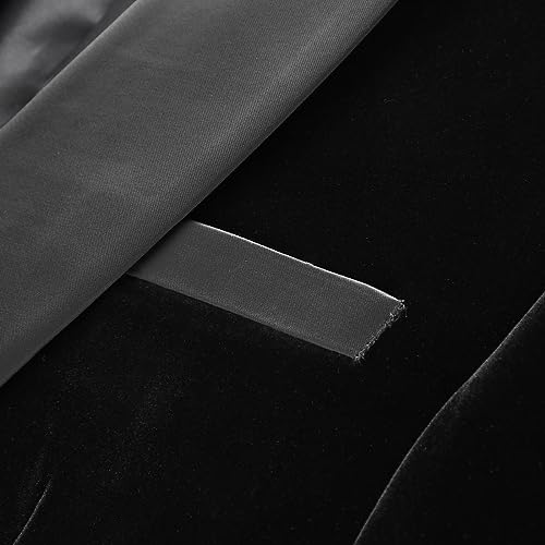 KUDORO Mens Velvet Suit Jacket Slim Fit Blazer for Men Shawl Collar Tuxedo Jacket Solid Single Breasted Sports Coat for Dinner Prom Black - Image 4