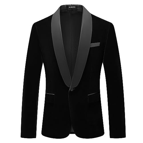 KUDORO Mens Velvet Suit Jacket Slim Fit Blazer for Men Shawl Collar Tuxedo Jacket Solid Single Breasted Sports Coat for Dinner Prom Black - Image 1
