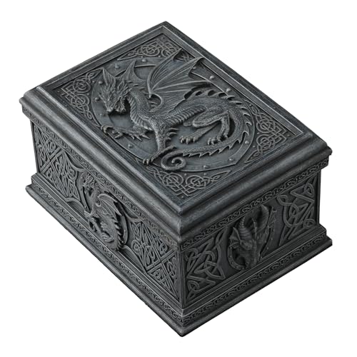 US 575 Inch Celtic Dragon Textured Decorative Trinket Box Black