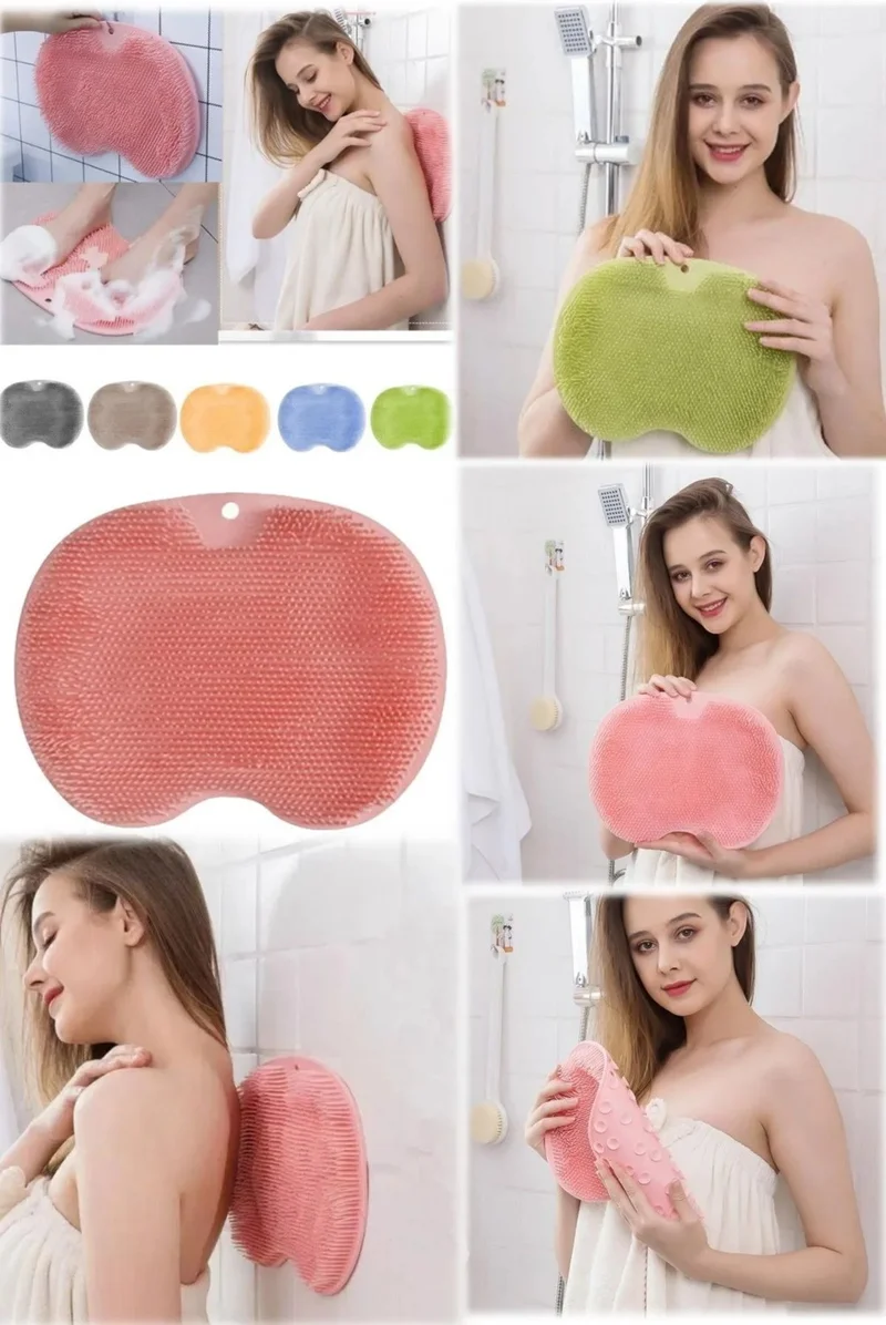 Mobee Suction Cup Bath Brush Massage Pad Silicone Back Scrubber Foot Washcloth Deep Cleaning