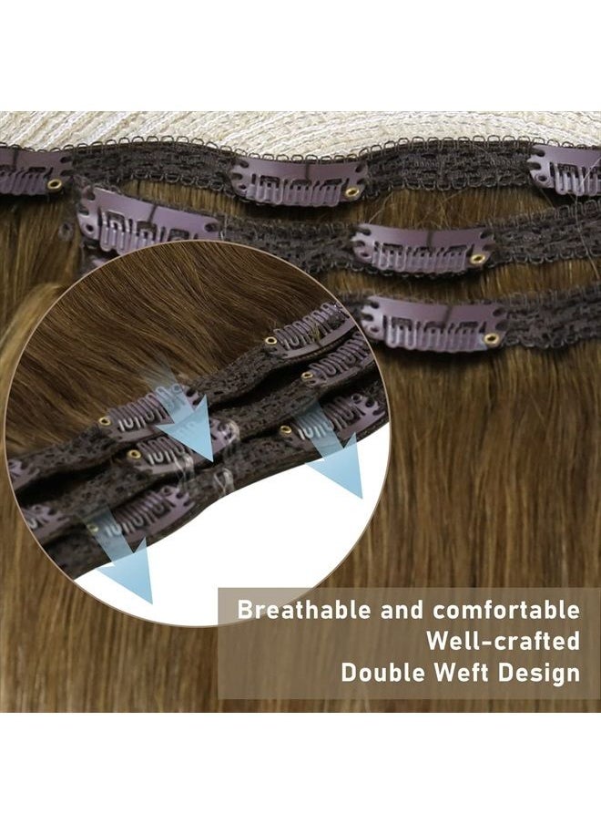 Sunny Hair Sunny Clip in Hair Extensions Ombre Brown to Medium Brown Highlights Platinum Blonde Clip on Hair Extensions Human Hair Ombre Real Hair Extensions Clip in Human Hair 3pcs 70g 18inch  - Image 3