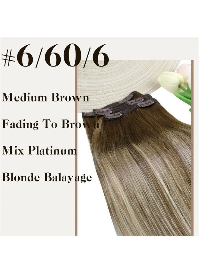 Sunny Hair Sunny Clip in Hair Extensions Ombre Brown to Medium Brown Highlights Platinum Blonde Clip on Hair Extensions Human Hair Ombre Real Hair Extensions Clip in Human Hair 3pcs 70g 18inch  - Image 4