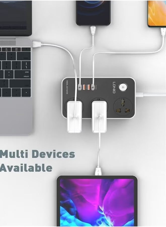 3 Power Socket Extension with Type-C PD Port and 3 QC3.0 Fast Charging Ports – Multi-Outlet Power Strip with Surge Protection, Smart Charging Technology, Compact Design for Home, Office, and Travel – Universal Compatibility with UAE Plug Standards - Image 2