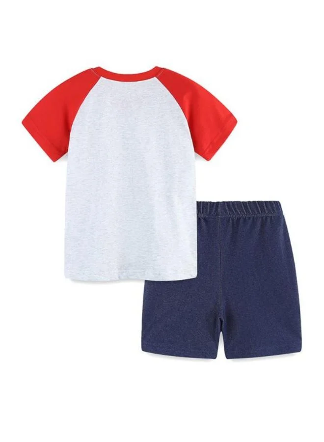 YUNIQEE Red Crew Neck Short Sleeve Printed Tshirt & Shorts