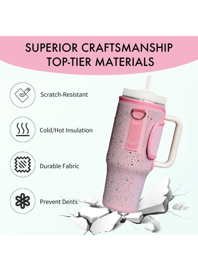 Bling Stanley Cup Holder with Strap & Letter Charm,40 oz Stanley Water Bottle Carrier Bag (Pink) - Image 5