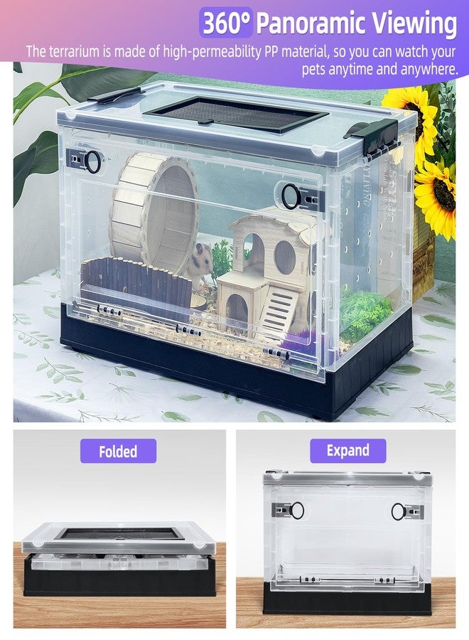 RunDuck Hamsters Cage Large, Foldable Portable 360° Viewing Ventilated Cages with Villas, Exercise Wheels, for Hamsters, Rats, Dwarf Hamsters, Gerbils, Guinea Pigs Black, 16" L x 12" W x 9.5" H - Image 2