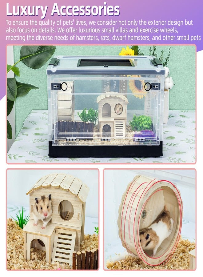 RunDuck Hamsters Cage Large, Foldable Portable 360° Viewing Ventilated Cages with Villas, Exercise Wheels, for Hamsters, Rats, Dwarf Hamsters, Gerbils, Guinea Pigs Black, 16" L x 12" W x 9.5" H - Image 3