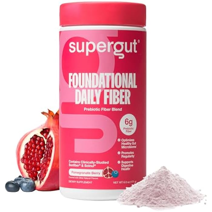 Supergut Foundational Daily Fiber Powder, Sugar Free & Vegan Prebiotic Fiber Blend for Gut Health & Digestive Support, Supplement for Men & Women with Solnul & Sunfiber, Pomegranate Berry, 18 Servings - Image 1