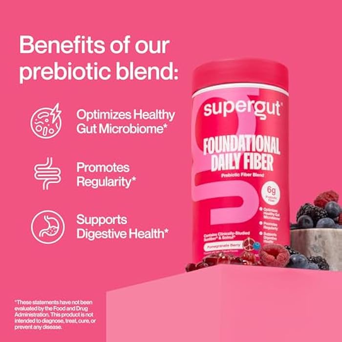 Supergut Foundational Daily Fiber Powder, Sugar Free & Vegan Prebiotic Fiber Blend for Gut Health & Digestive Support, Supplement for Men & Women with Solnul & Sunfiber, Pomegranate Berry, 18 Servings - Image 5