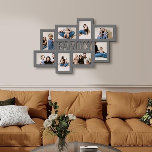 Jerry & Maggie Family Photo Frame Collage – 8 Opening Wall Picture Frames for 4x6 Photos, Multi Picture Frame for Wall Decor, Gallery Collage Frame for Family Wall Art, Ashes - Image 3