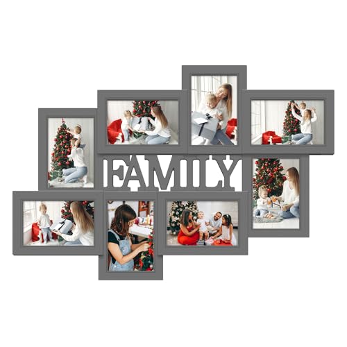 Jerry & Maggie Family Photo Frame Collage – 8 Opening Wall Picture Frames for 4x6 Photos, Multi Picture Frame for Wall Decor, Gallery Collage Frame for Family Wall Art, Ashes - Image 1