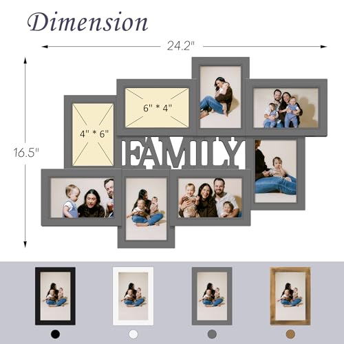 Jerry & Maggie Family Photo Frame Collage – 8 Opening Wall Picture Frames for 4x6 Photos, Multi Picture Frame for Wall Decor, Gallery Collage Frame for Family Wall Art, Ashes - Image 4