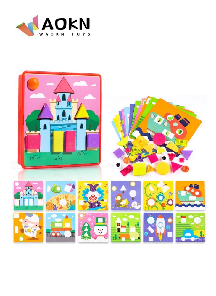 WAOKN Jigsaw Puzzle Mix Colour Mushroom Nails Pegboard Educational Building Bricks Creative DIY Mosaic Toys 4D Games Birthday Party Gift for Kids Children