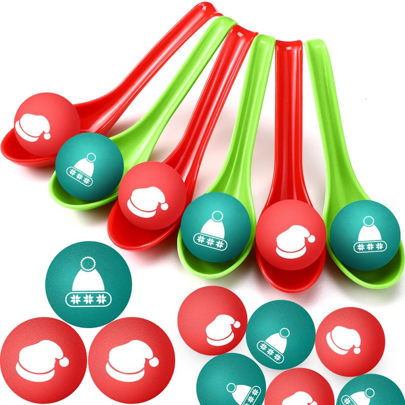 JellyArch 48 Pack Christmas Game for Family Party Spoon Relay Race Set Christmas Tree Santa Snowman Reindeer Ball and Spoon Race Game for Indoor Outdoor Holiday Party GiftsHats - Image 3