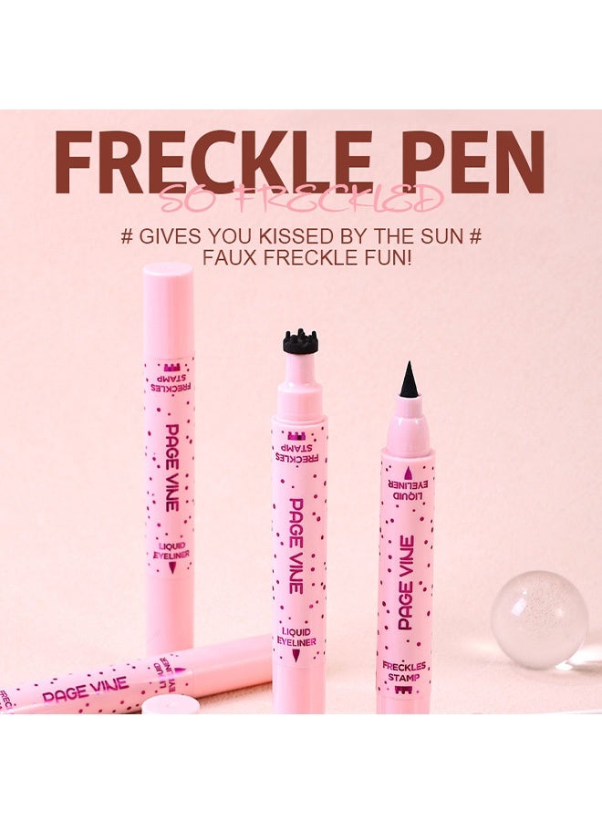 PAGE VINE Eyeliner Freckle Pen, 2 in 1 Light Brown Freckle Stamp and Black Liquid Eyeliner, Waterproof, Natural Lifelike Freckles Makeup, Soft Sopt Pen Magic Fake Freckles- 01# Light - Image 3
