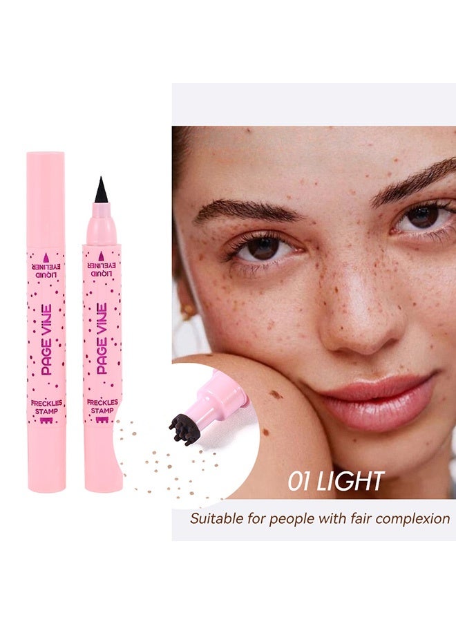 PAGE VINE Eyeliner Freckle Pen, 2 in 1 Light Brown Freckle Stamp and Black Liquid Eyeliner, Waterproof, Natural Lifelike Freckles Makeup, Soft Sopt Pen Magic Fake Freckles- 01# Light - Image 2